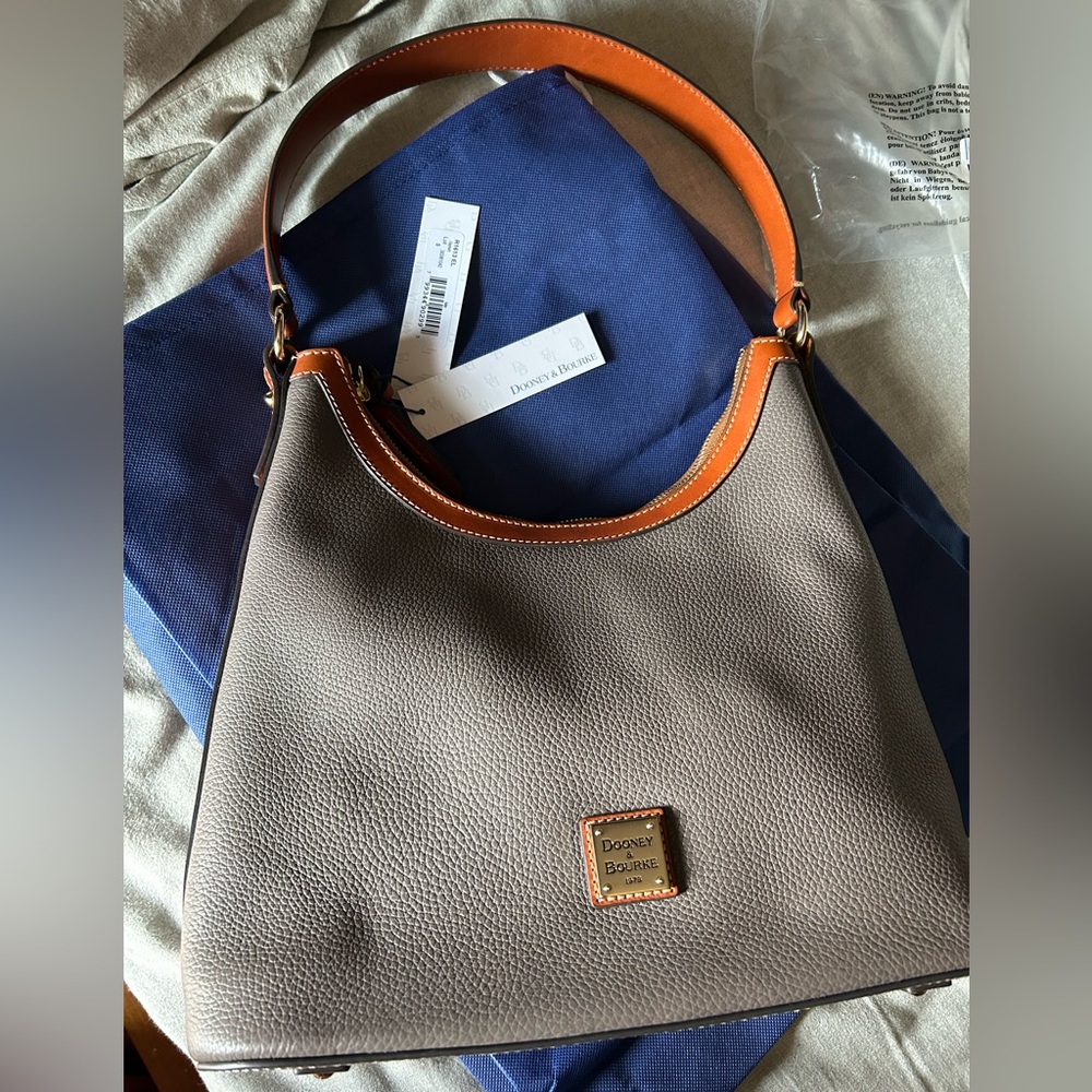 Dooney & Bourke Pebble Grain Leather Hobo Shoulder Bag Purse Elephant Gray NEW